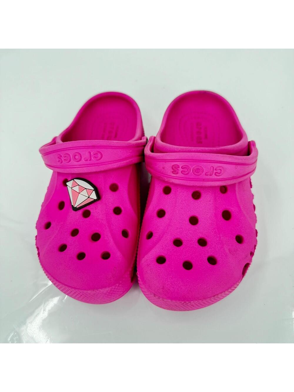 Crocs Kids C13 Pink Classic Clogs Girls Slip On Comfort Shoes w/ Jibbitz Charm